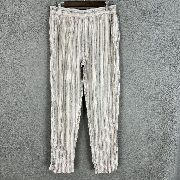 Tahari pants womens medium‎ ivory blue striped linen pull on beachy costal comfy - Picture 1 of 8